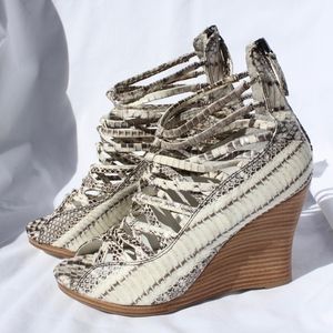 B. Makowsky Famie Snake leather strappy wedges